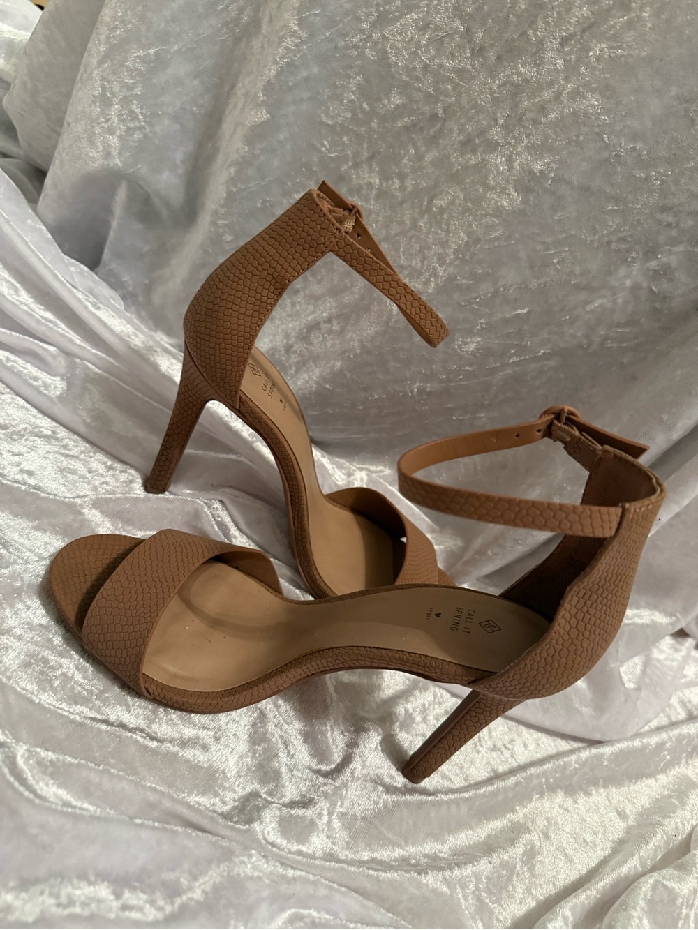 Call It Spring Cognac Textured Ankle Strap Heels